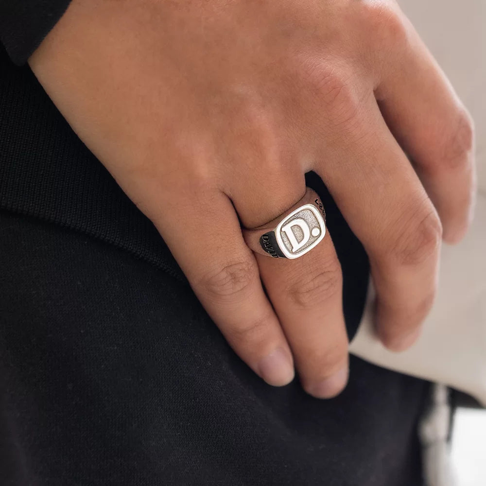 Custom Square Sterling Silver Initial Signet Ring - Glamour