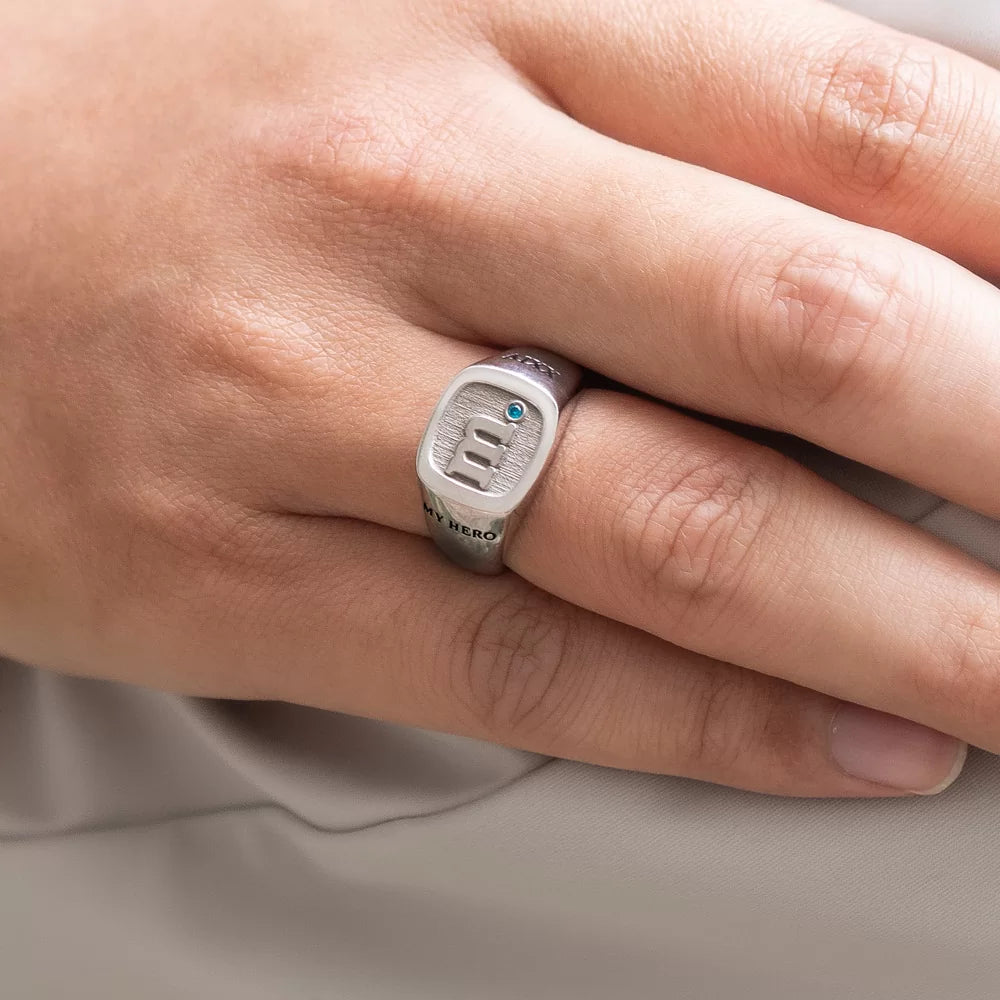 Custom Square Sterling Silver Initial Signet Ring - Glamour