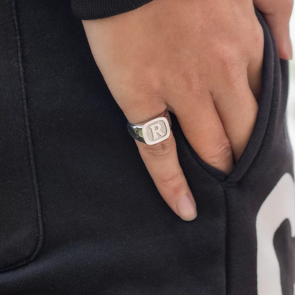 Custom Square Sterling Silver Initial Signet Ring - Glamour