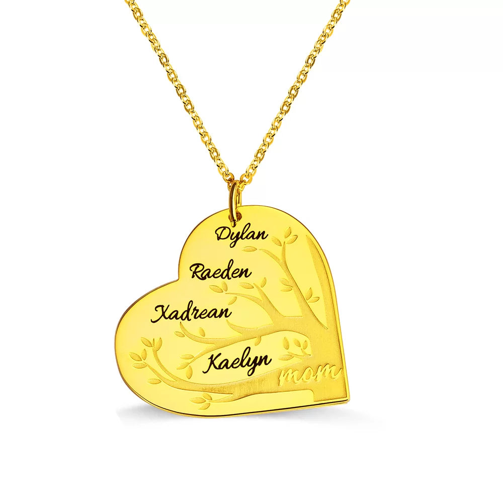 Personalized 1-12 Names Heart Family Tree Necklace - Glamour