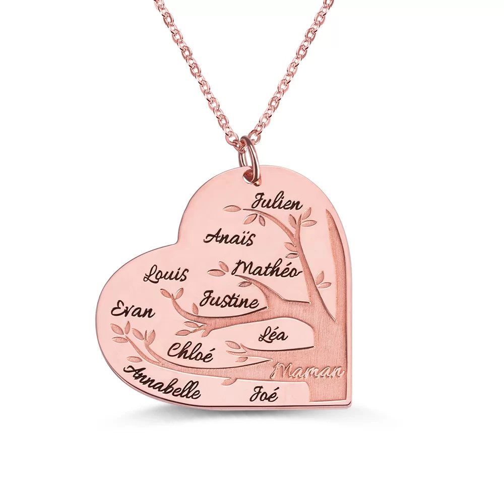 Personalized 1-12 Names Heart Family Tree Necklace - Glamour