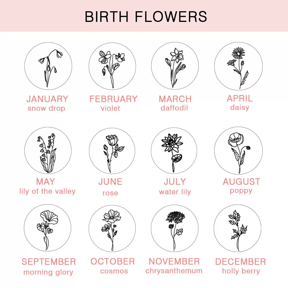 Engraved Birth Month Flower Disc Necklace - Glamour