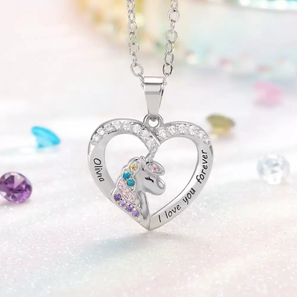Custom Necklace with Heart Unicorn Pendant - Glamour