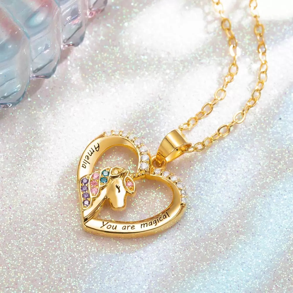 Custom Necklace with Heart Unicorn Pendant - Glamour