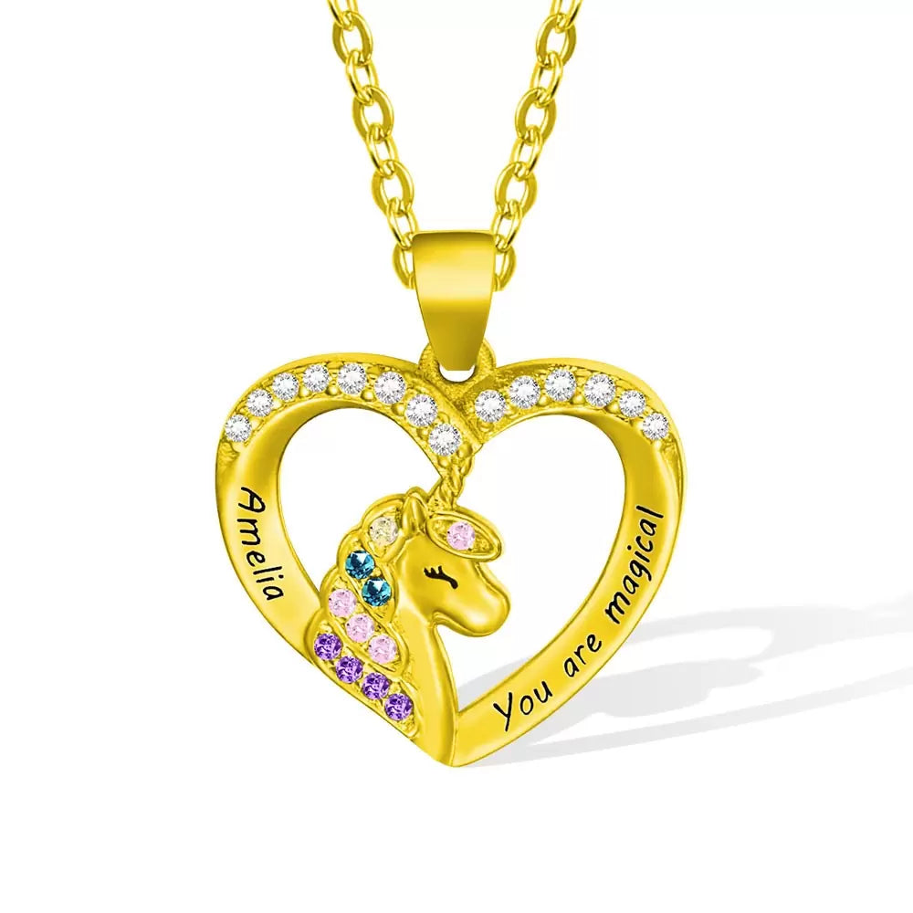 Custom Necklace with Heart Unicorn Pendant - Glamour