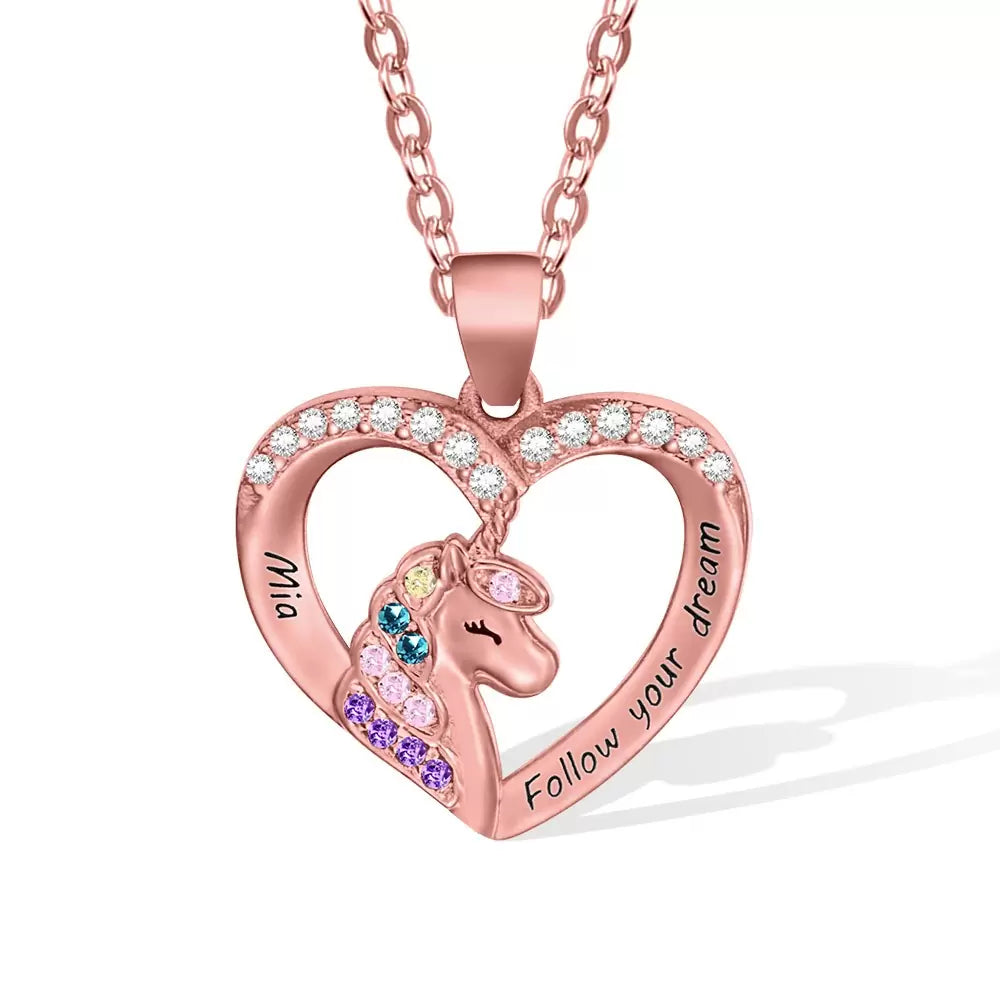 Custom Necklace with Heart Unicorn Pendant - Glamour