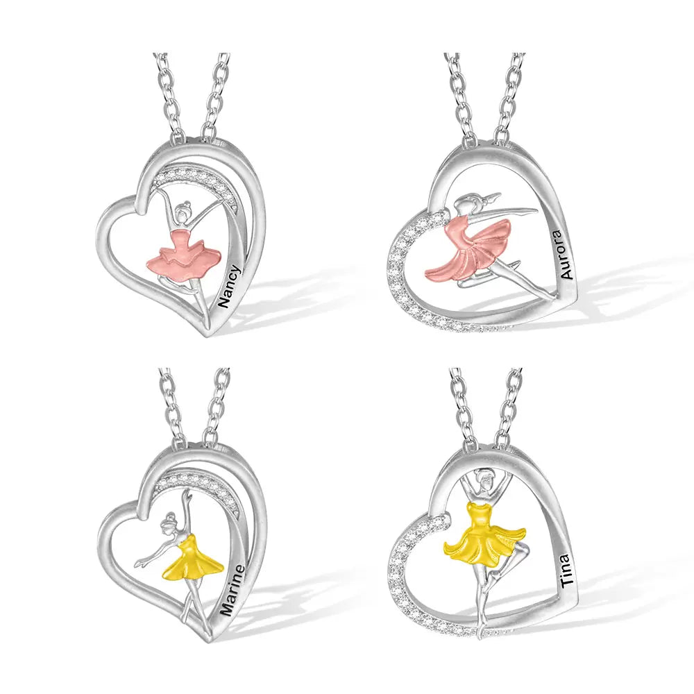 Customized Heart Ballet Dance Necklace In Sterling Silver - Glamour