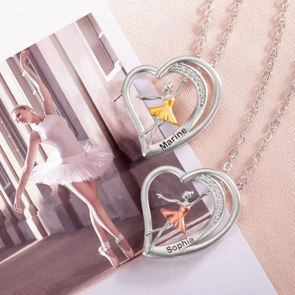 Customized Heart Ballet Dance Necklace In Sterling Silver - Glamour