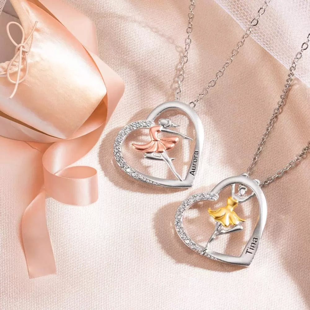 Customized Heart Ballet Dance Necklace In Sterling Silver - Glamour
