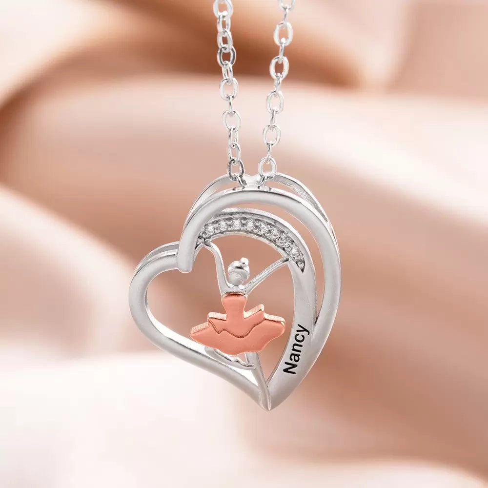 Customized Heart Ballet Dance Necklace In Sterling Silver - Glamour