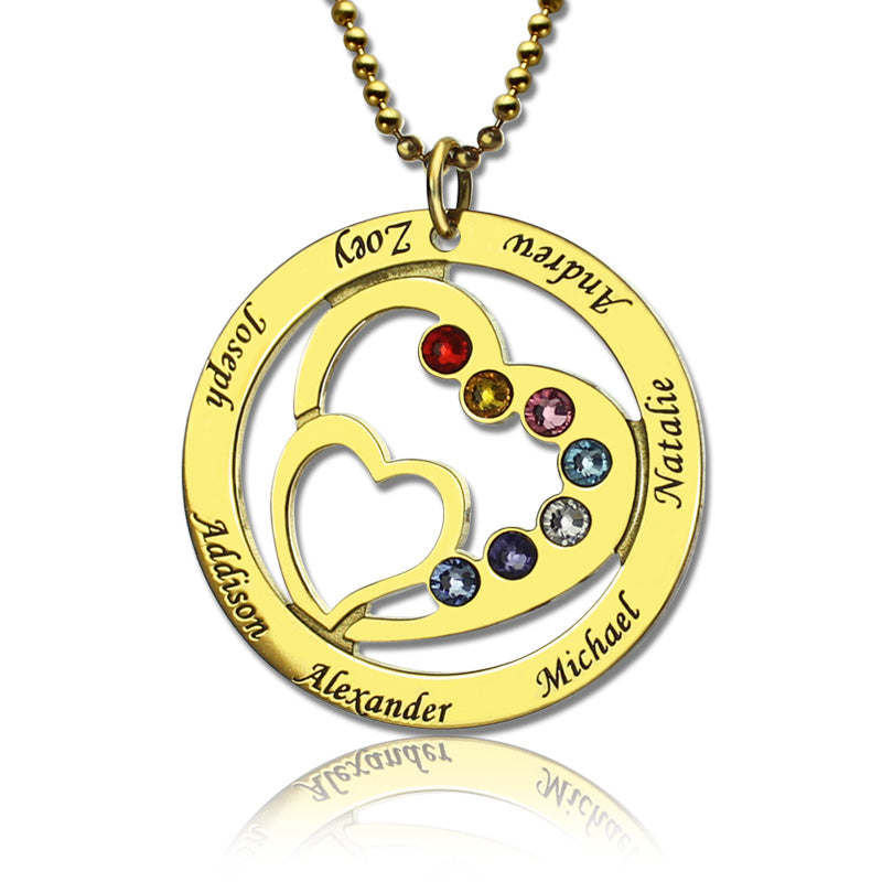 Heart in Heart Birthstone Name Necklace - Glamour