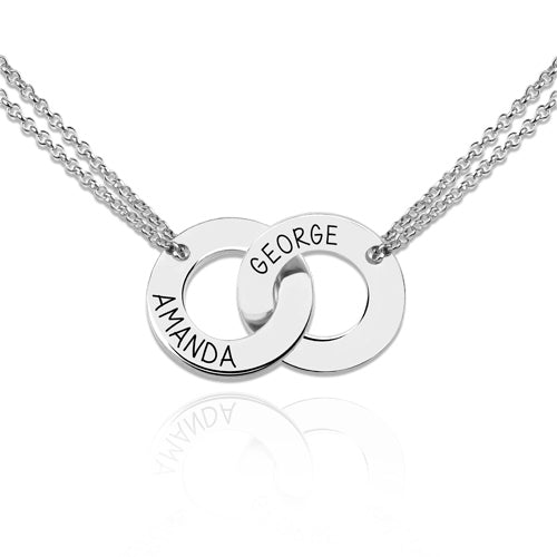 Engraved Interlocking Two Circle Necklace - Glamour