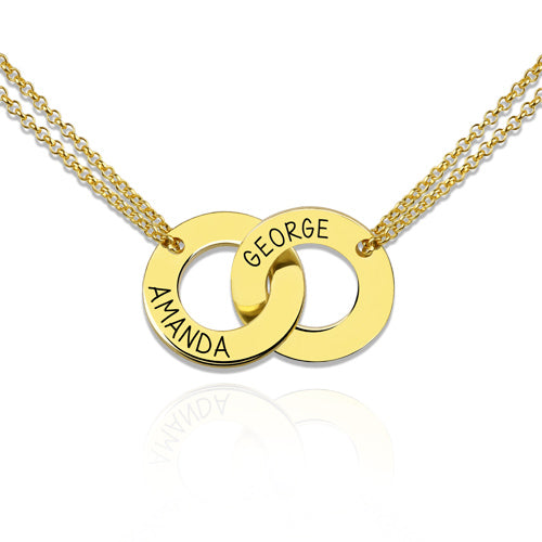 Engraved Interlocking Two Circle Necklace - Glamour