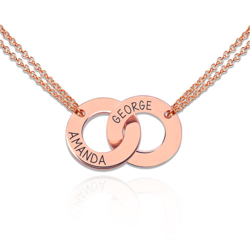Engraved Interlocking Two Circle Necklace - Glamour
