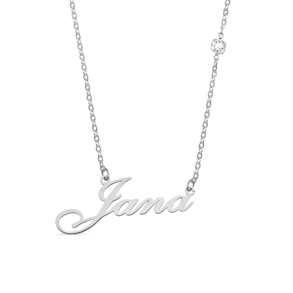 Personalized Name Necklace with Birthstone In Sterling Silver - Glamour