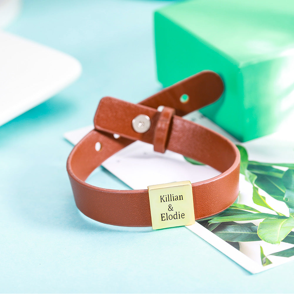 Personalized Engraved Leather Bracelet For Men - Glamour
