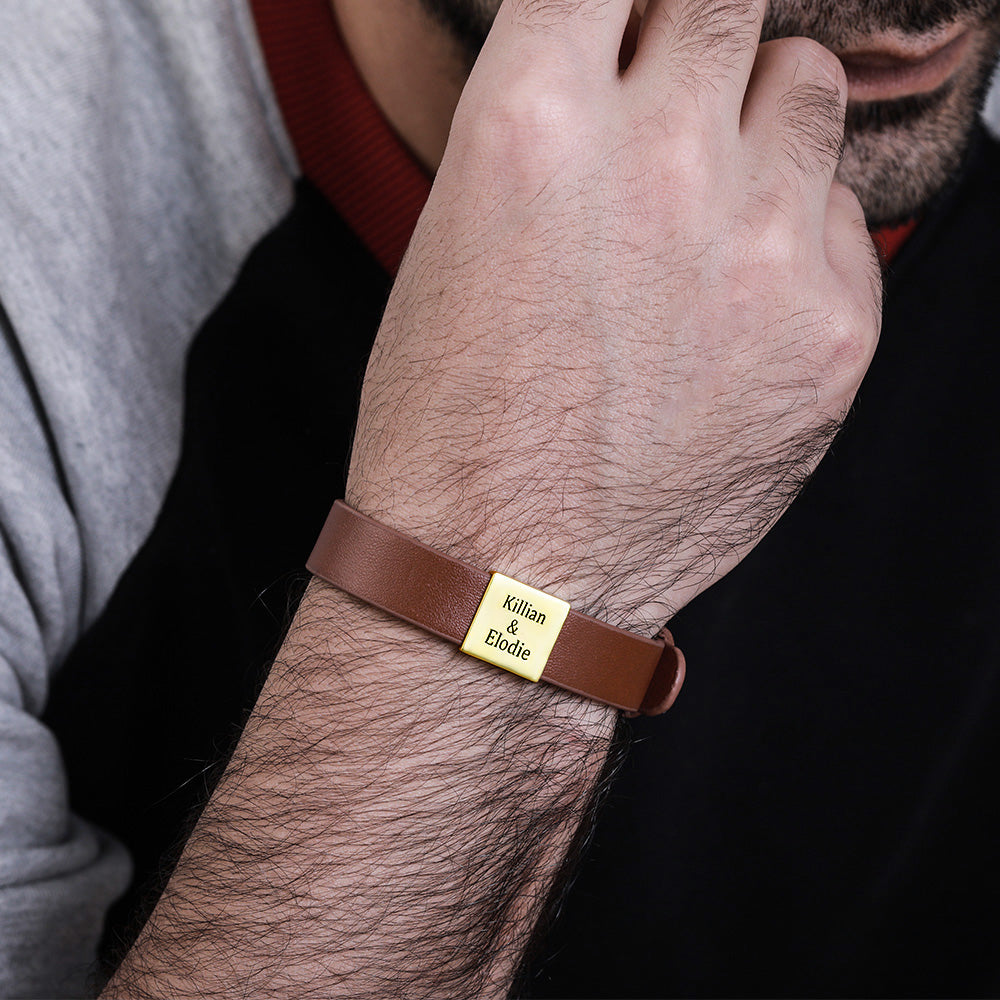 Personalized Engraved Leather Bracelet For Men - Glamour
