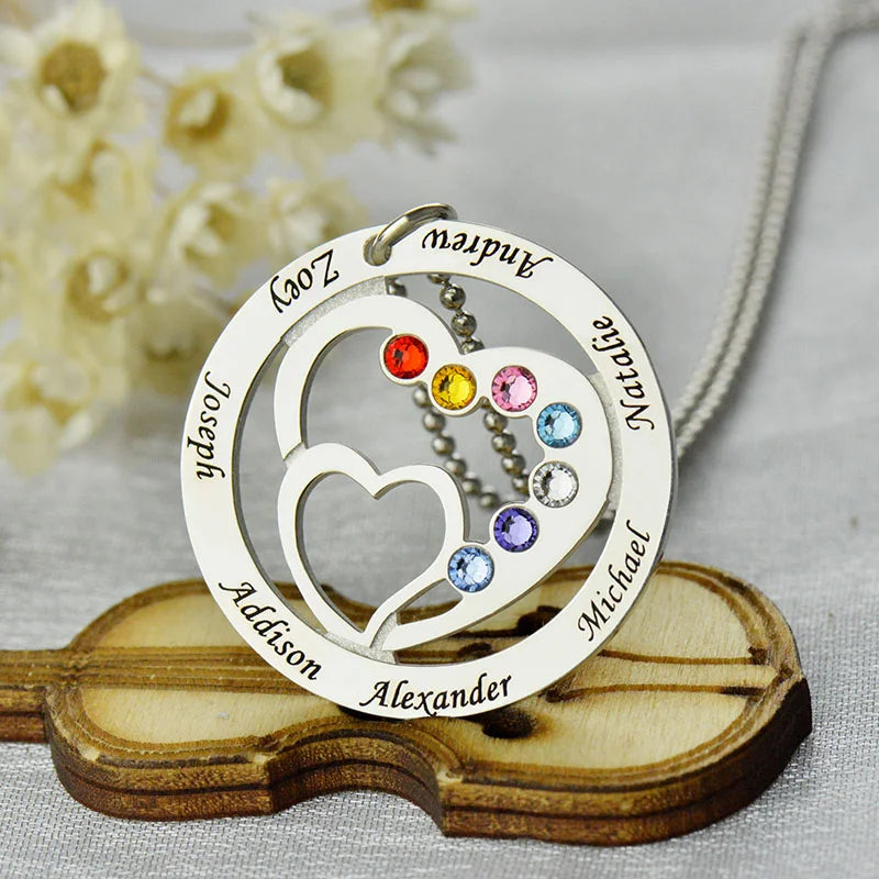 Heart in Heart Birthstone Name Necklace - Glamour