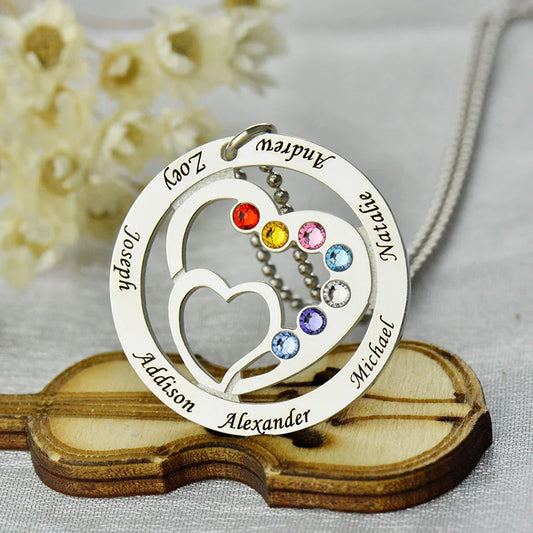 Heart in Heart Birthstone Name Necklace - Glamour