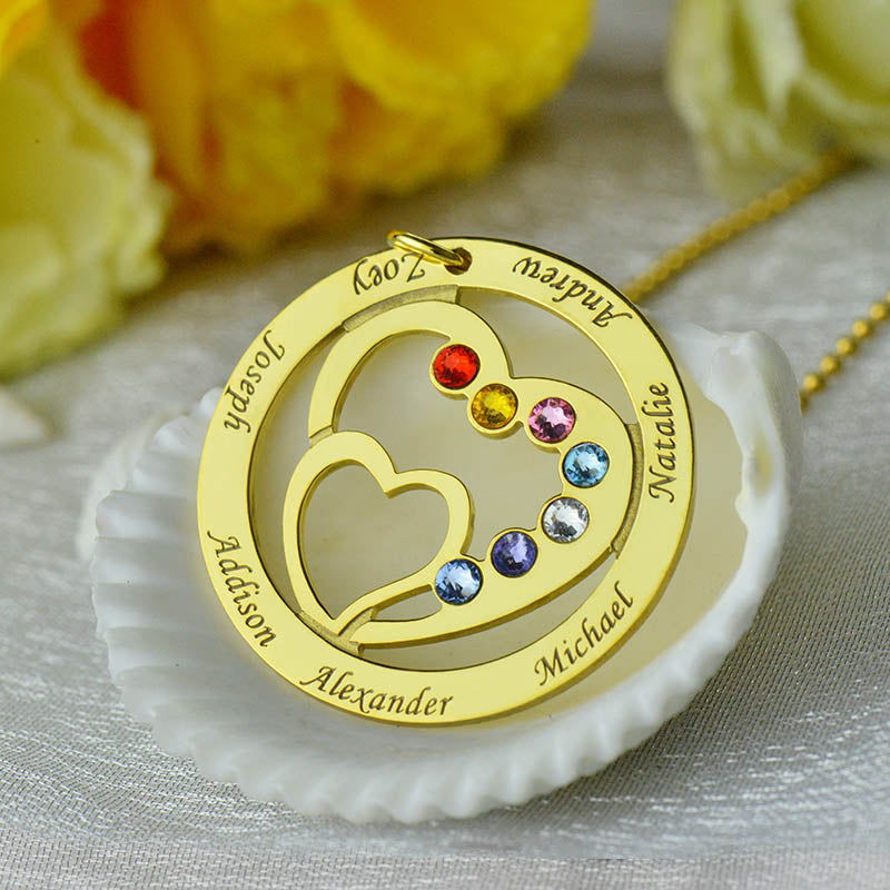Heart in Heart Birthstone Name Necklace - Glamour