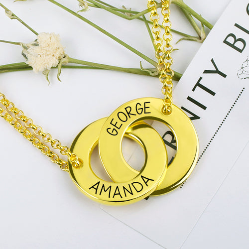 Engraved Interlocking Two Circle Necklace - Glamour