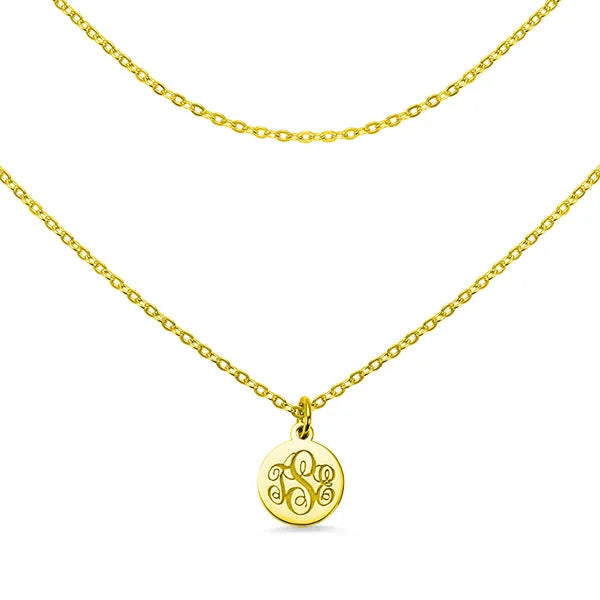 Personalized Gothic Letters Engraved Disc Choker Necklace in Gold - Glamour