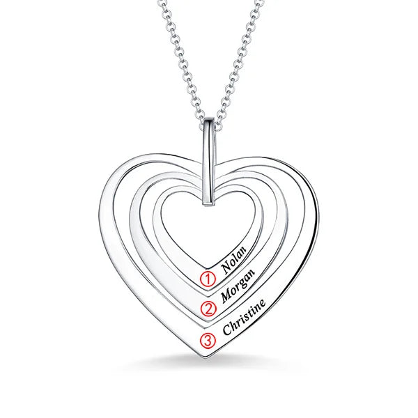 Engraved Family 3 layers Heart Necklace - Glamour