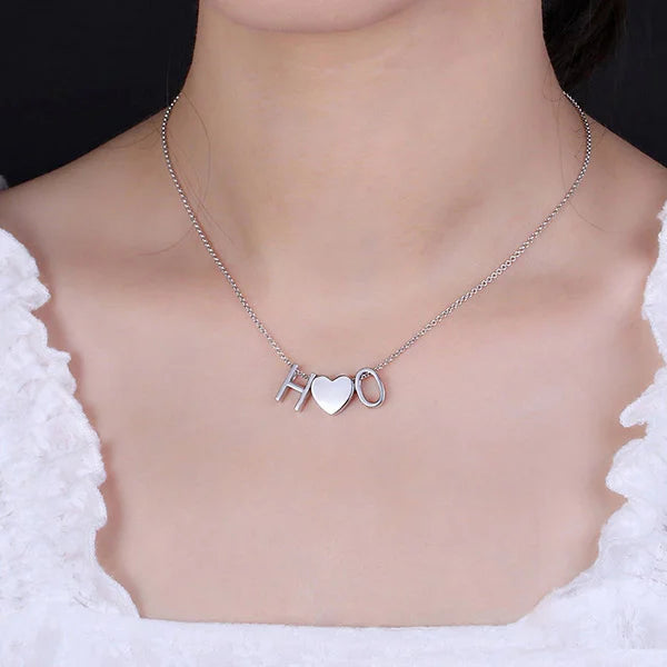 Personalized Two Letters Heart Necklace Sterling Silver - Glamour