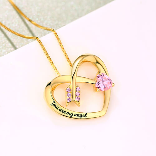 Personalized Love Arrow Birthstone Heart Necklace - Glamour
