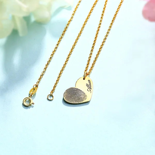 Personalized Fingerprint Heart Necklace With Name - Glamour