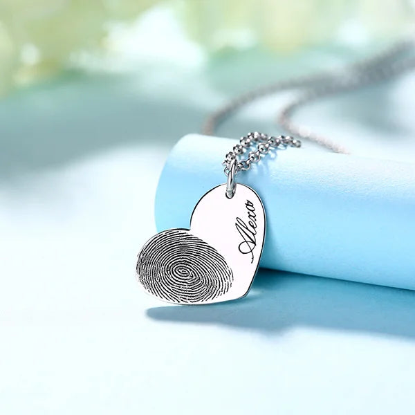Personalized Fingerprint Heart Necklace With Name - Glamour