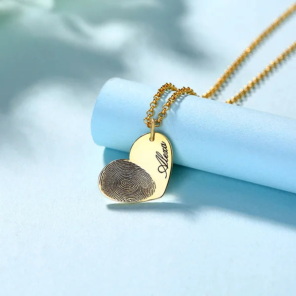 Personalized Fingerprint Heart Necklace With Name - Glamour