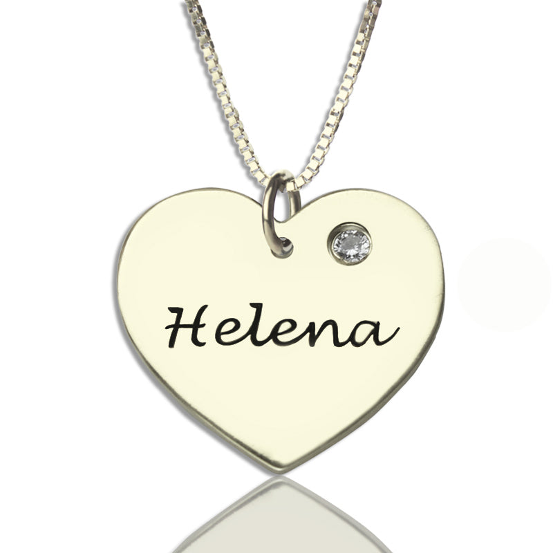 Simple Heart Necklace with Name & Birhtstone - Glamour
