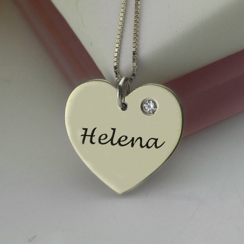 Simple Heart Necklace with Name & Birhtstone - Glamour