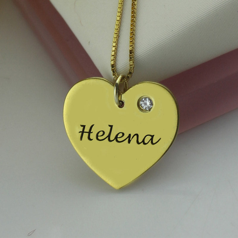 Simple Heart Necklace with Name & Birhtstone - Glamour