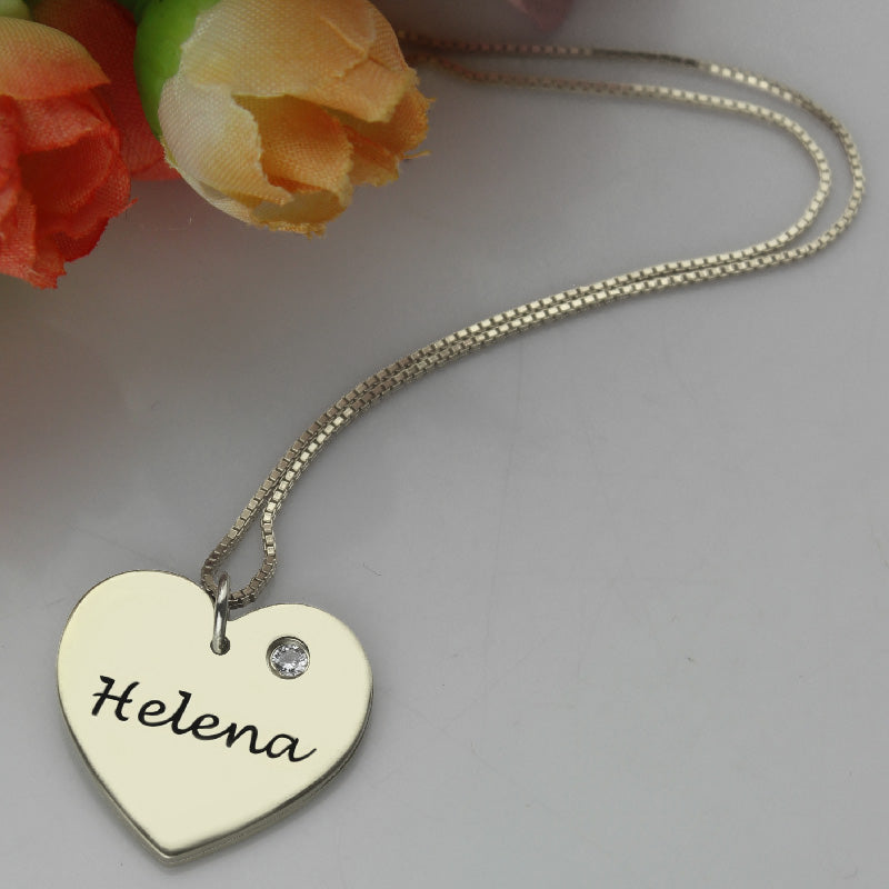 Simple Heart Necklace with Name & Birhtstone - Glamour