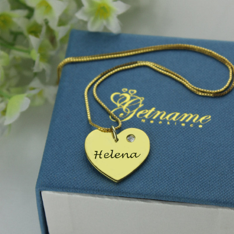 Simple Heart Necklace with Name & Birhtstone - Glamour